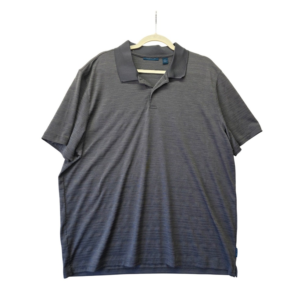 Perry Ellis Mens XXL Charcoal Grey Textured Stripe Short Sleeve Polo Shirt